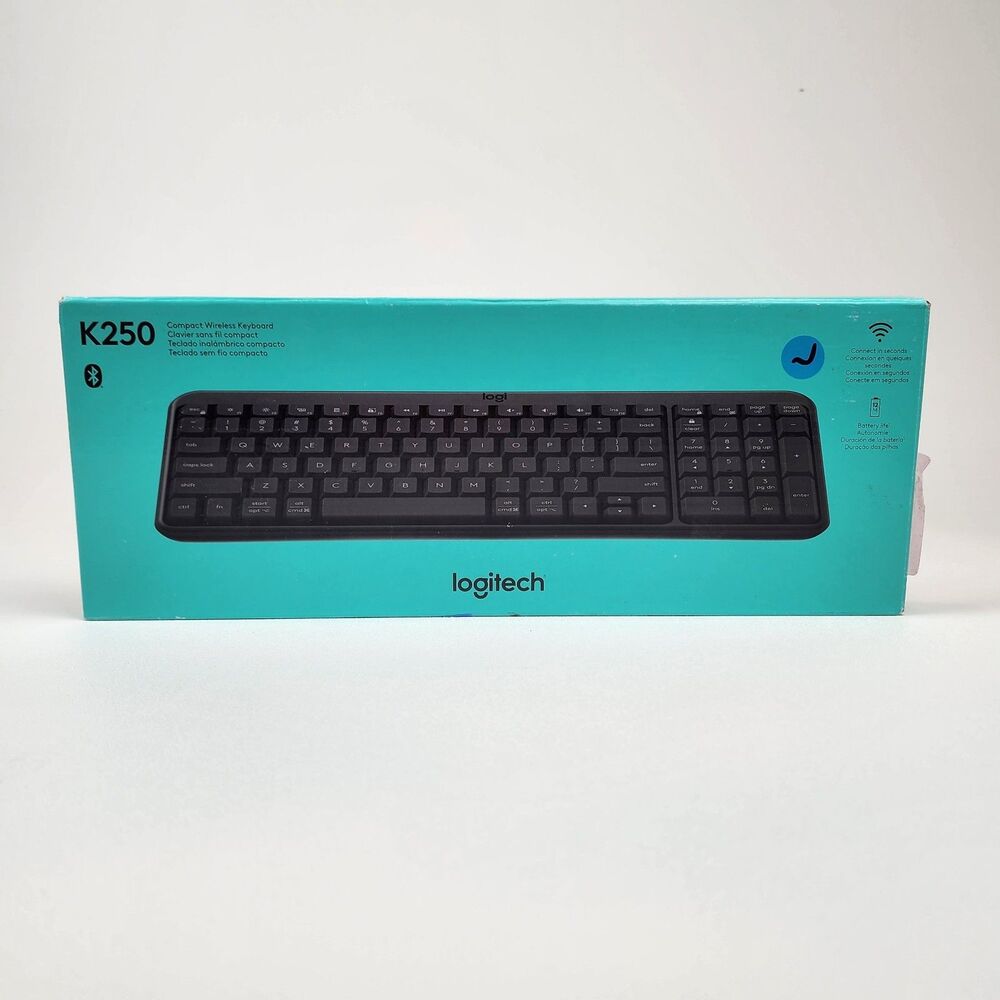 Logitech K250 Compact Wireless Keyboard Bluetooth Full Size Numeric Keypad Black - Picture 2 of 7